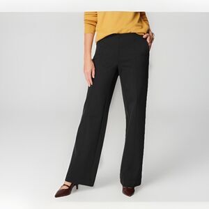 J Jill Pants Womens Petite L Ponte Wide-Leg Pull On Stretch Black Zip Pockets
